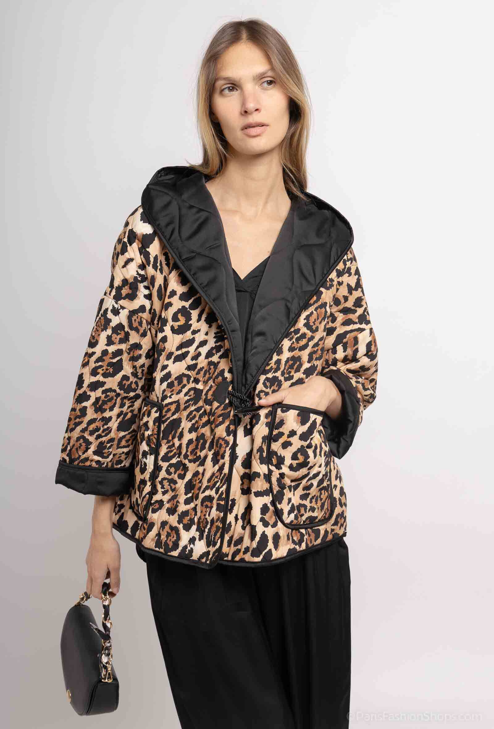 Grossista Max & Enjoy (Vêtements) - Schemi di leopardo con cappuccio giacca, due tasche