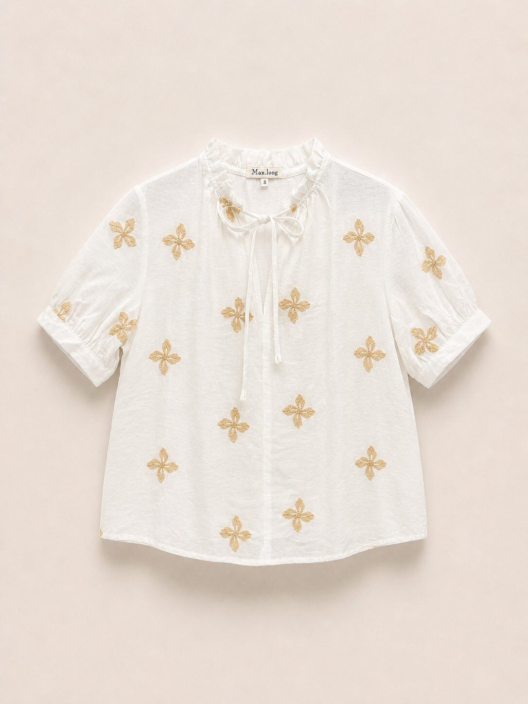 Mayorista max long - Blusa bordada floral con lazos