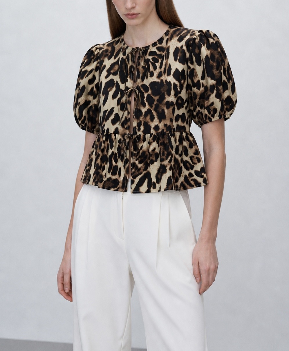 Mayorista max long - Blusa de estampado animal con lazos