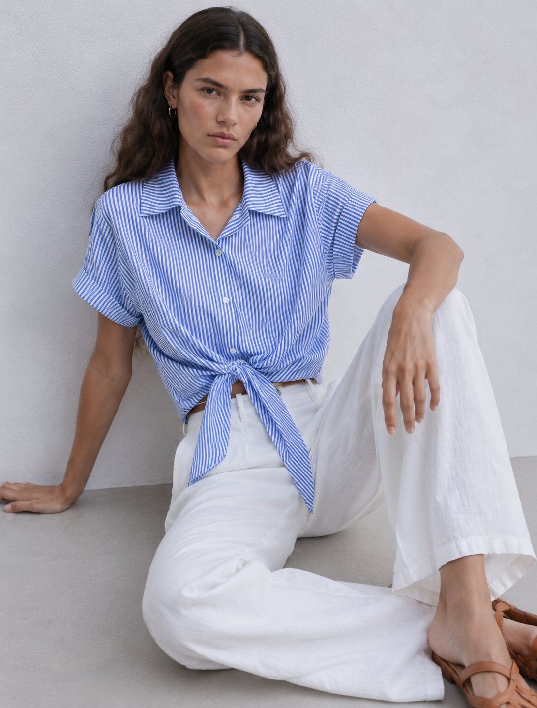 Wholesaler max long - Striped crop shirt with front knot