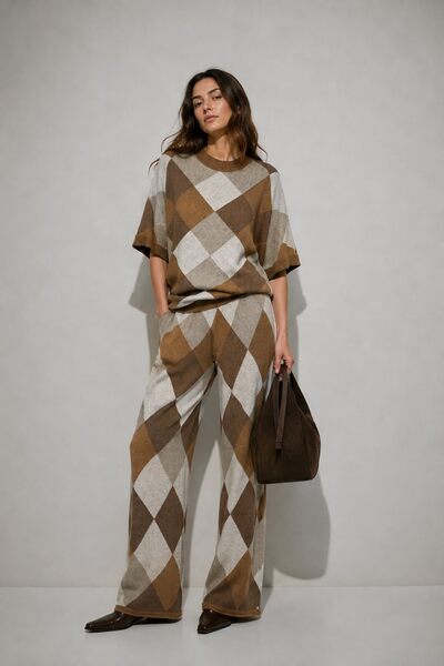 Grossiste max long - Ensemble coordonné en maille à losanges Grossiste max long - Ensemble coordonné en maille à losanges