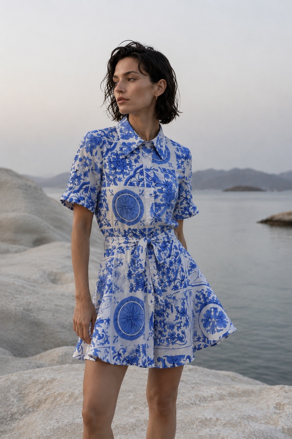 Wholesaler max long - Short shirtdress with majolica print