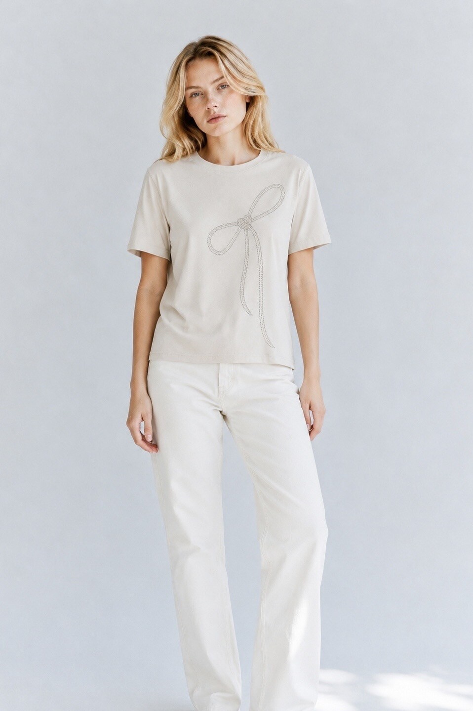 Mayorista max long - Camiseta con lazo de strass