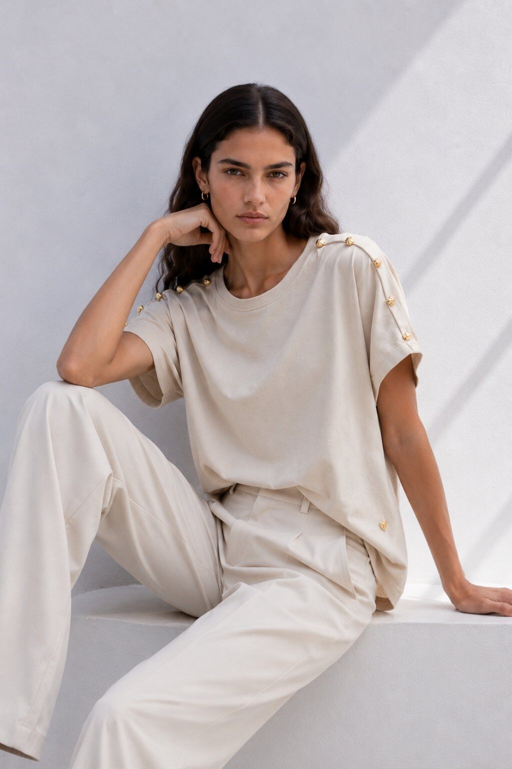 Mayorista max long - Camiseta con botones decorativos