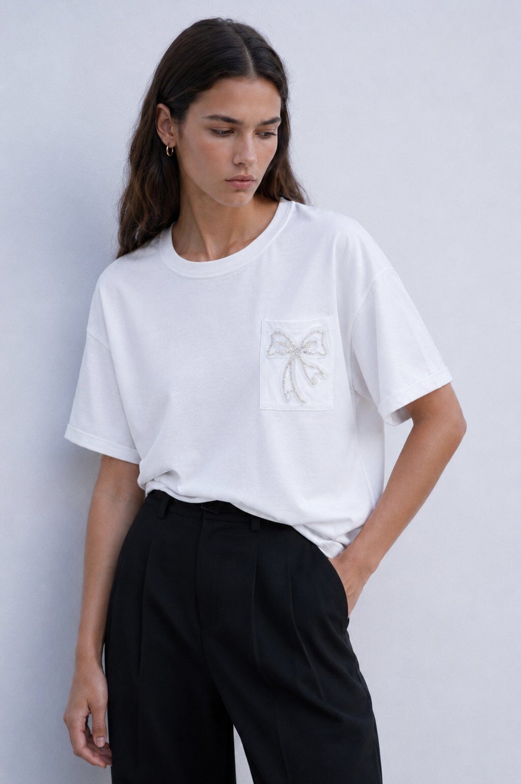 Wholesaler max long - T-shirt with pocket and bow