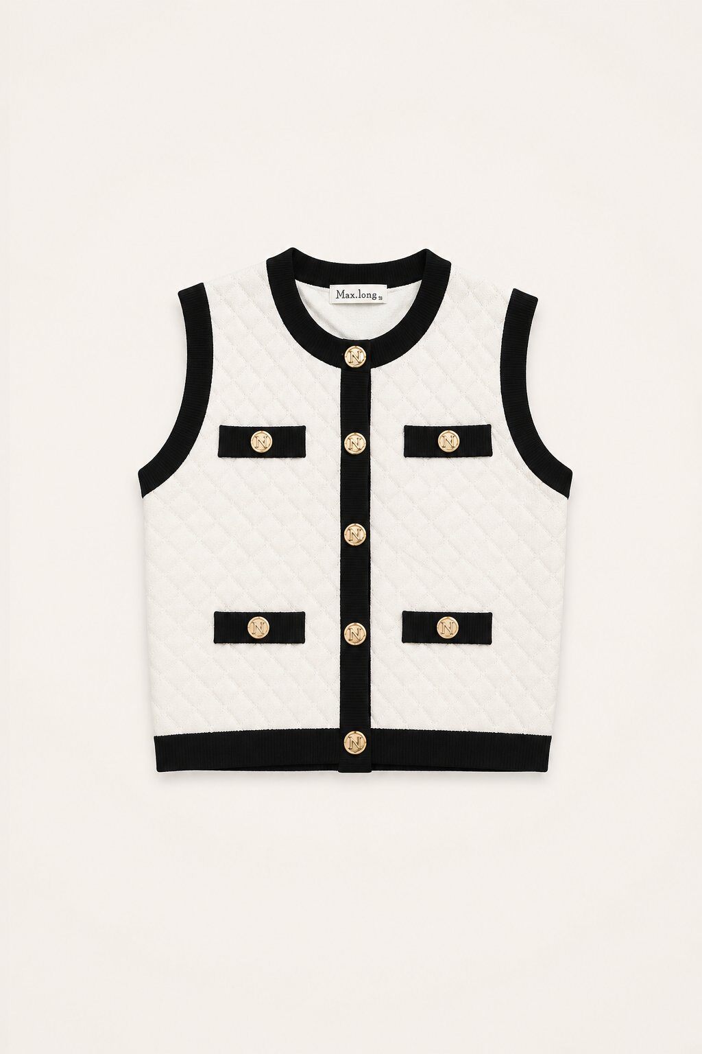 Wholesaler max long - Quilted knit vest with contrasting trims