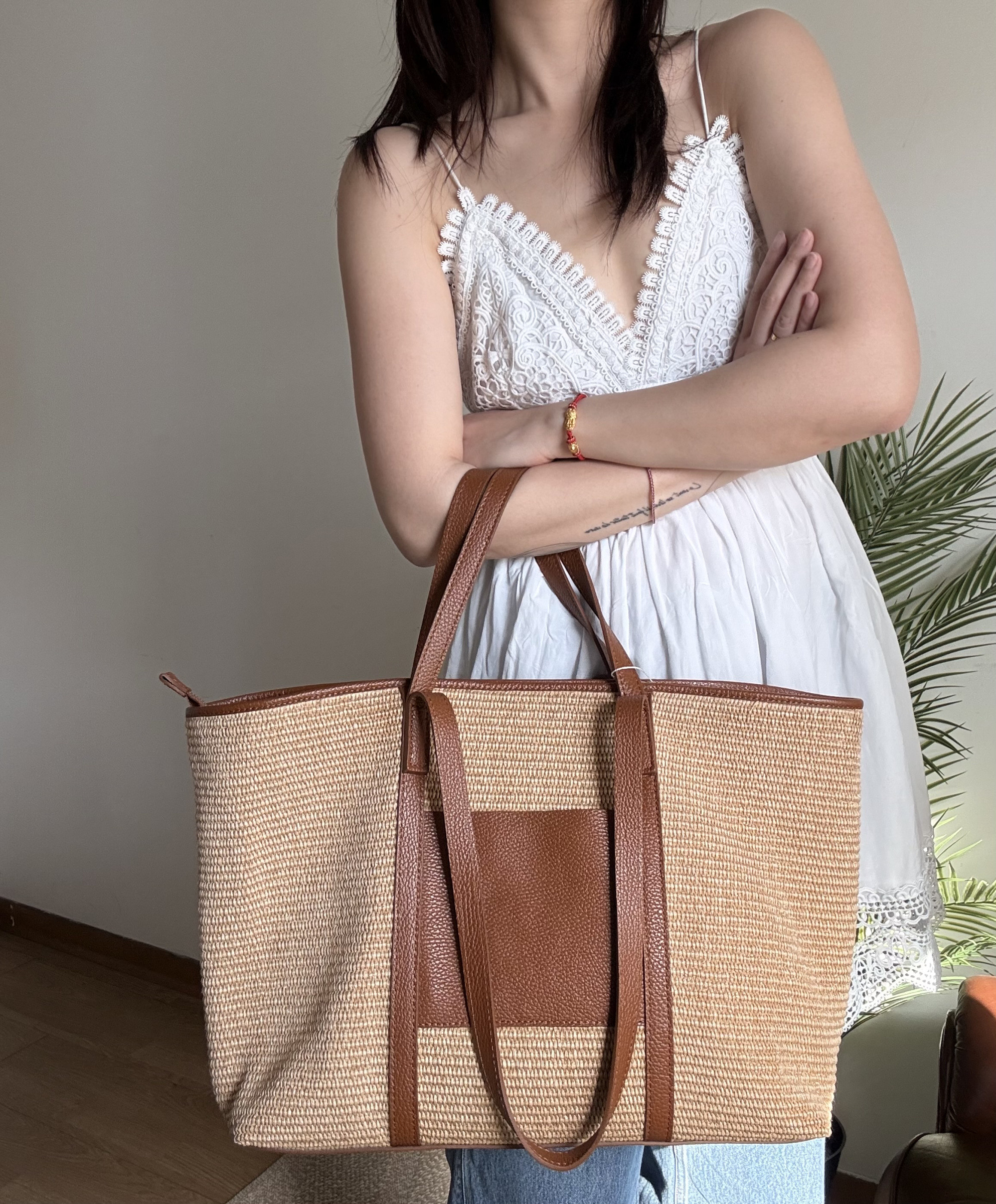 Mayorista MAXFLY - BOLSA DE COMPRAS GRANDE DE RAFIA Y CUERO