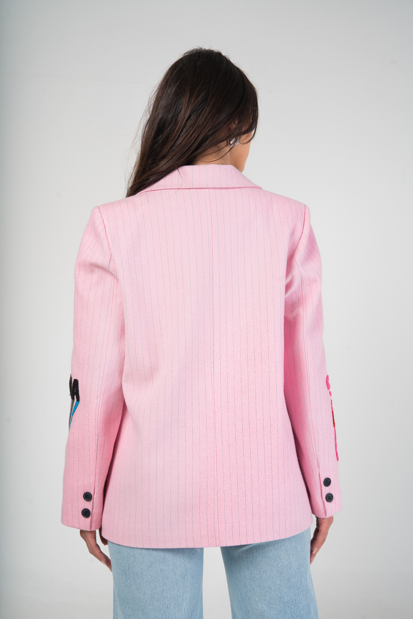 Blazer Jacke mit farbiger Stickerei und Patch! - Rose Schatten - 3 - Großformat