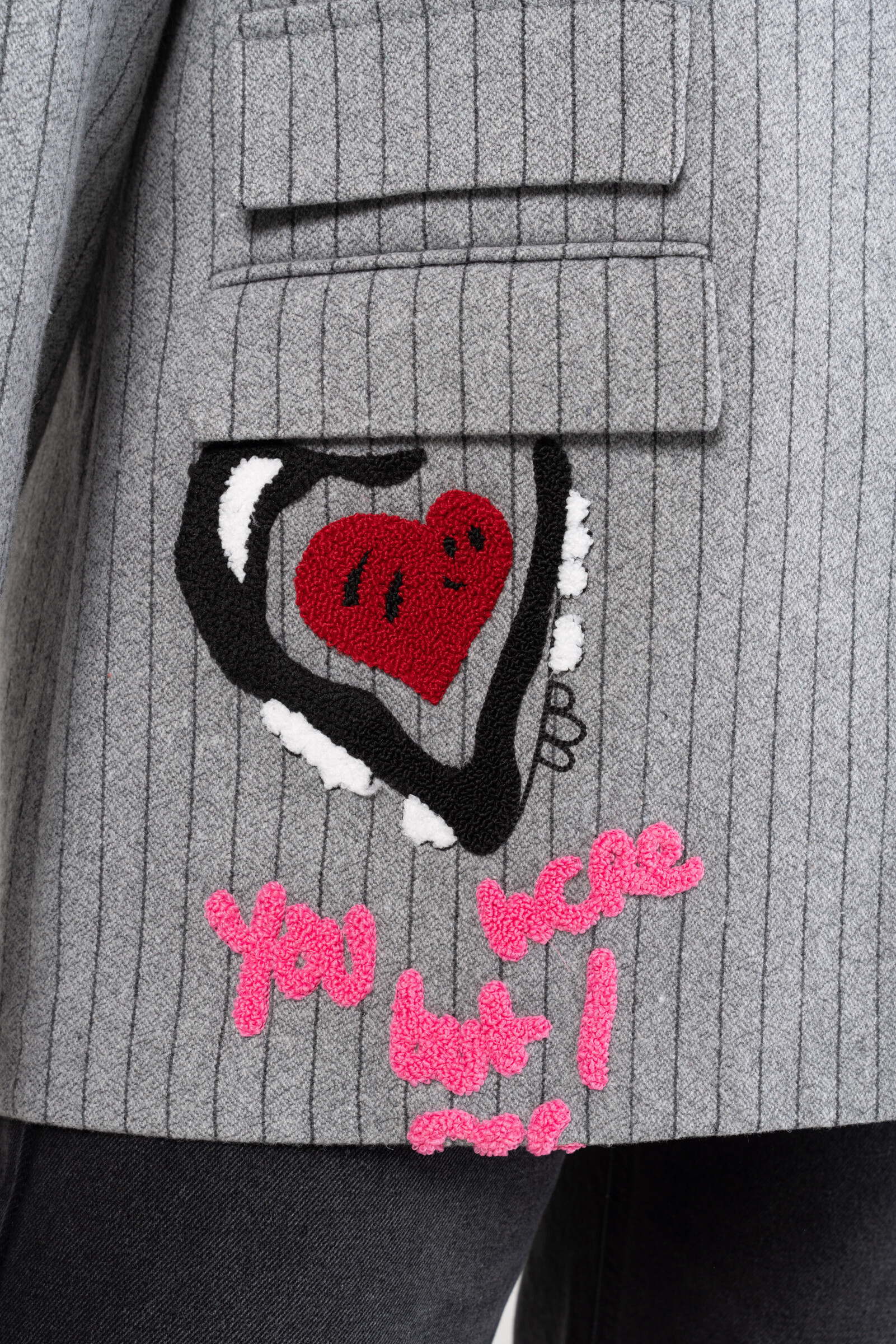 Blazer Jacke mit farbiger Stickerei und Patch! - Hellgrau - 3 - Großformat