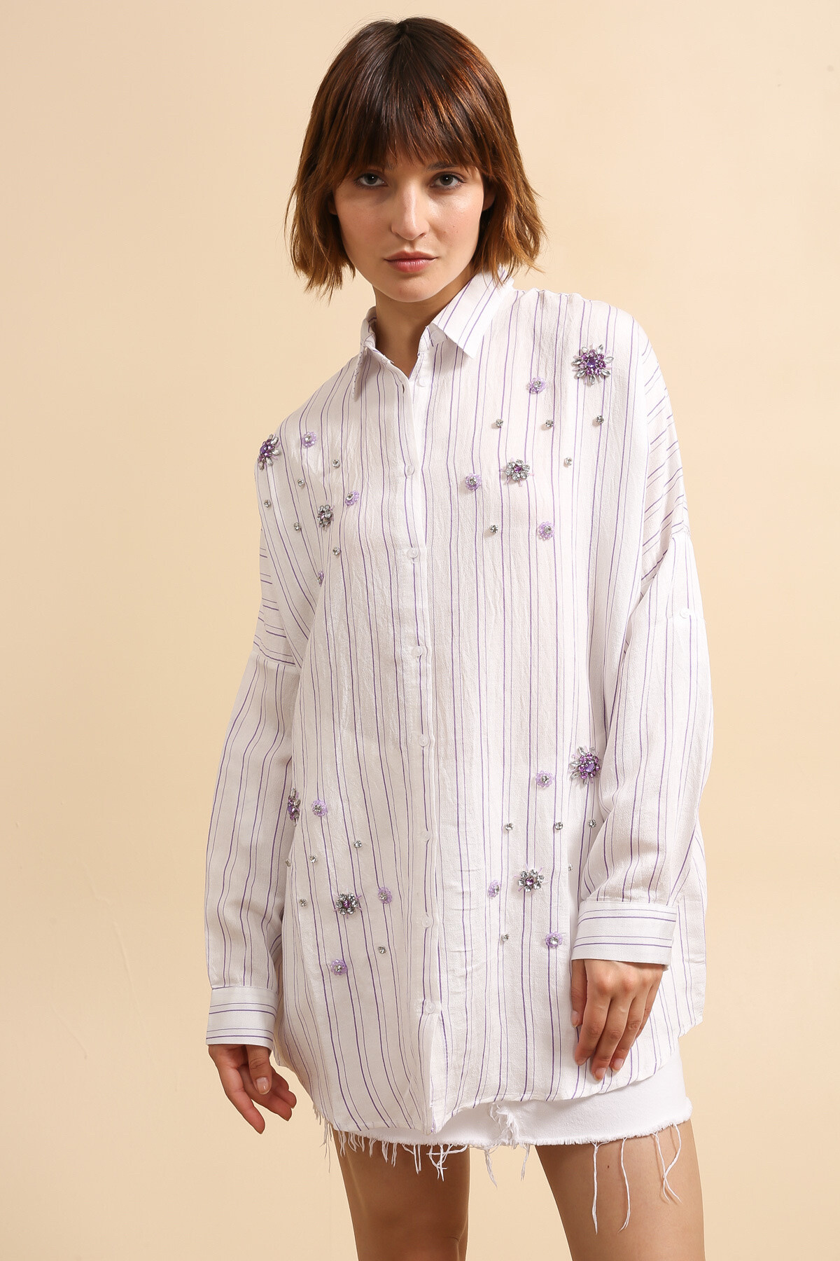 Wholesaler MAXMILA PARIS - BELEN fine striped embroidered shirt