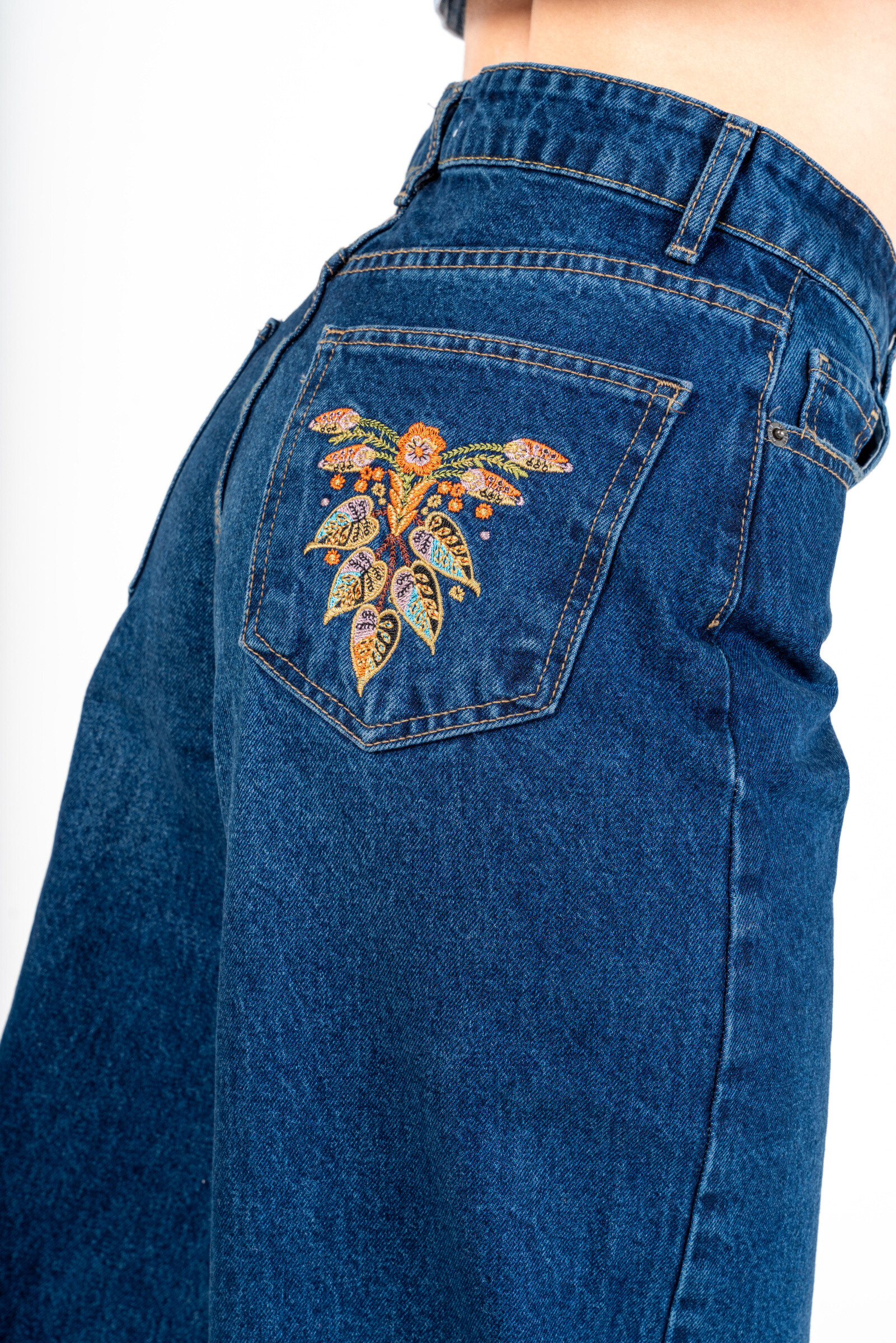 Embroidered Wide Jean - Estate Blue - 2 - large format