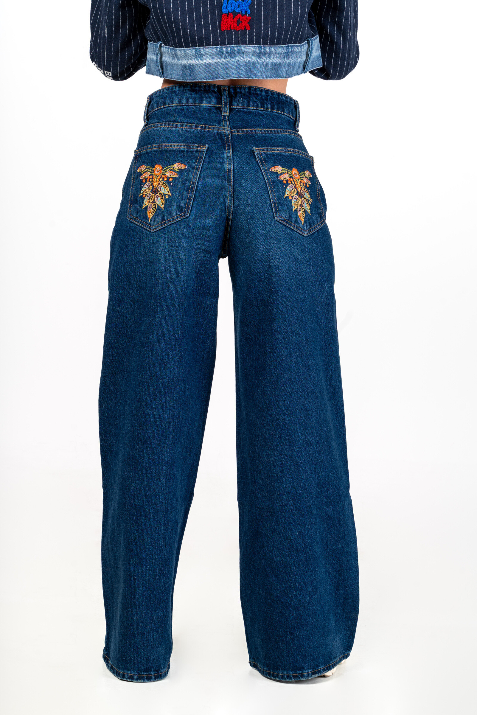 Embroidered Wide Jean - Estate Blue - 3 - large format