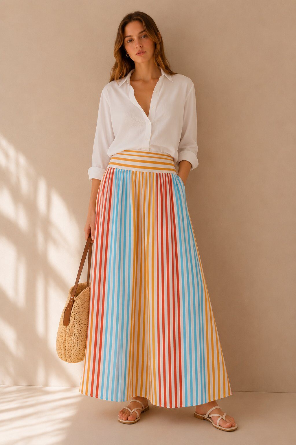 Wholesaler MAXMILA PARIS - Capri Multicolored Striped Long Skirt - LOU