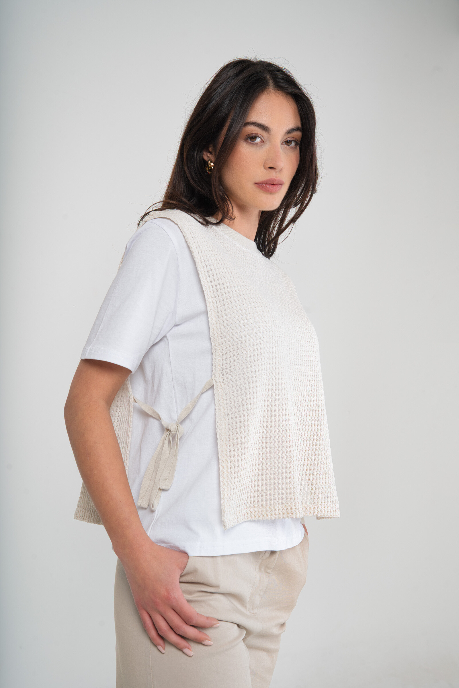 2-in 1 Japanese t-shirt with honeycomb pattern - Ivory - 3 - large format