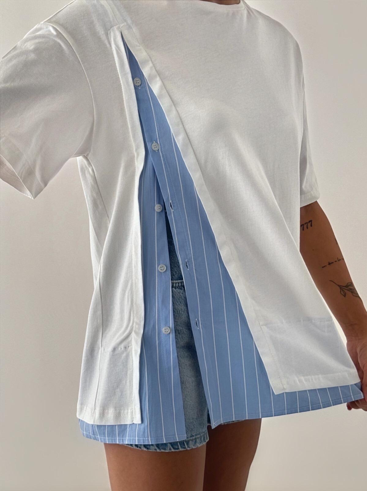 Grossista MAXMILA PARIS - T-shirt di base Kols con camicia a strisce blu