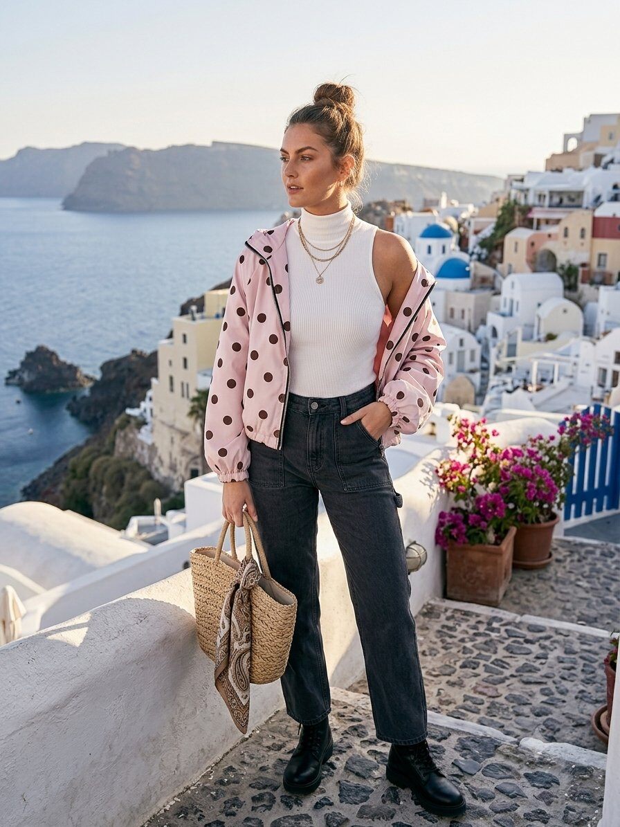 Grossista MAY MODA - giubbotto con stampa pois, cerniere, tasche laterali, lacci e collo con fodera