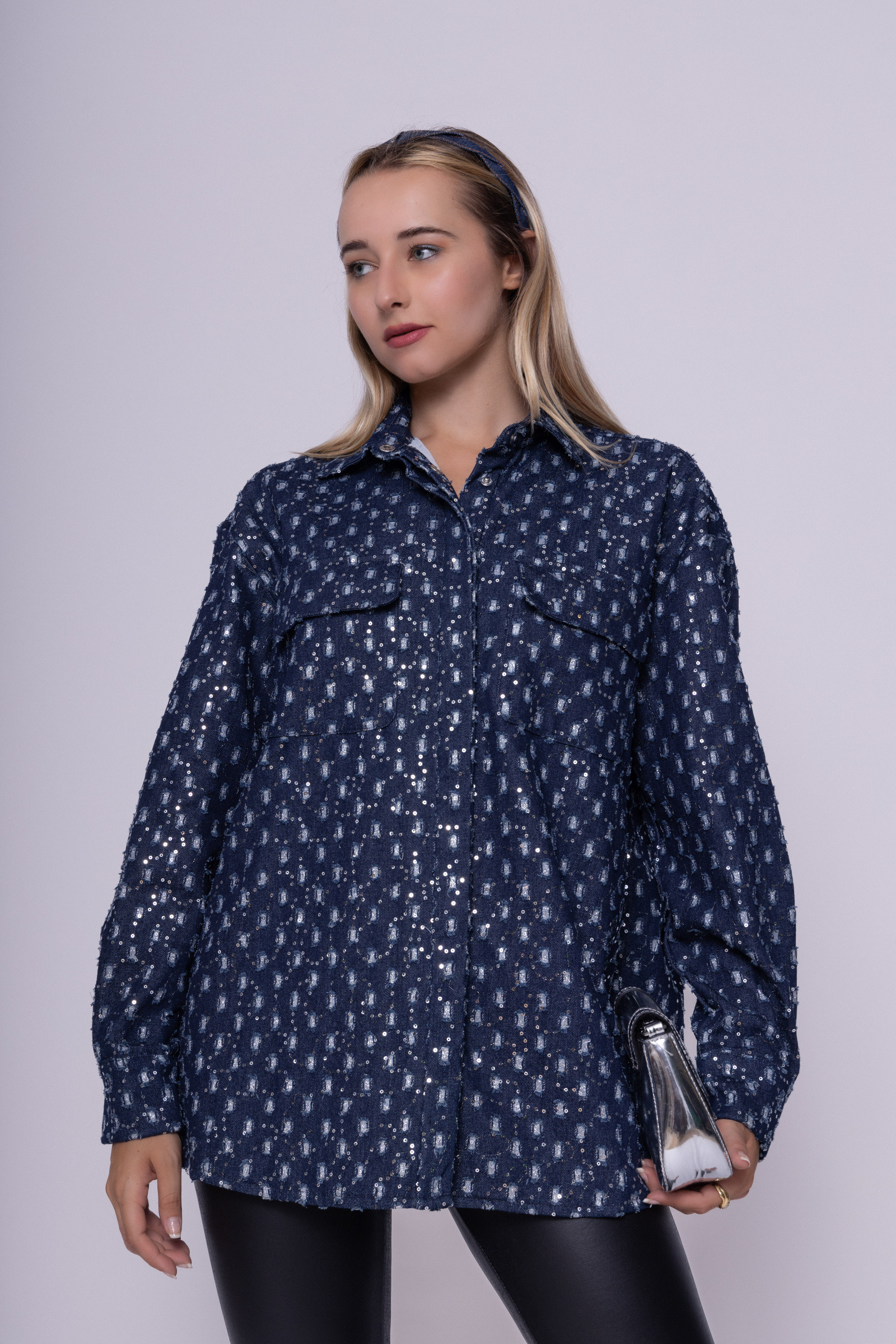 Wholesaler MAY MODA - Denim shirt with rhinestones and sequins