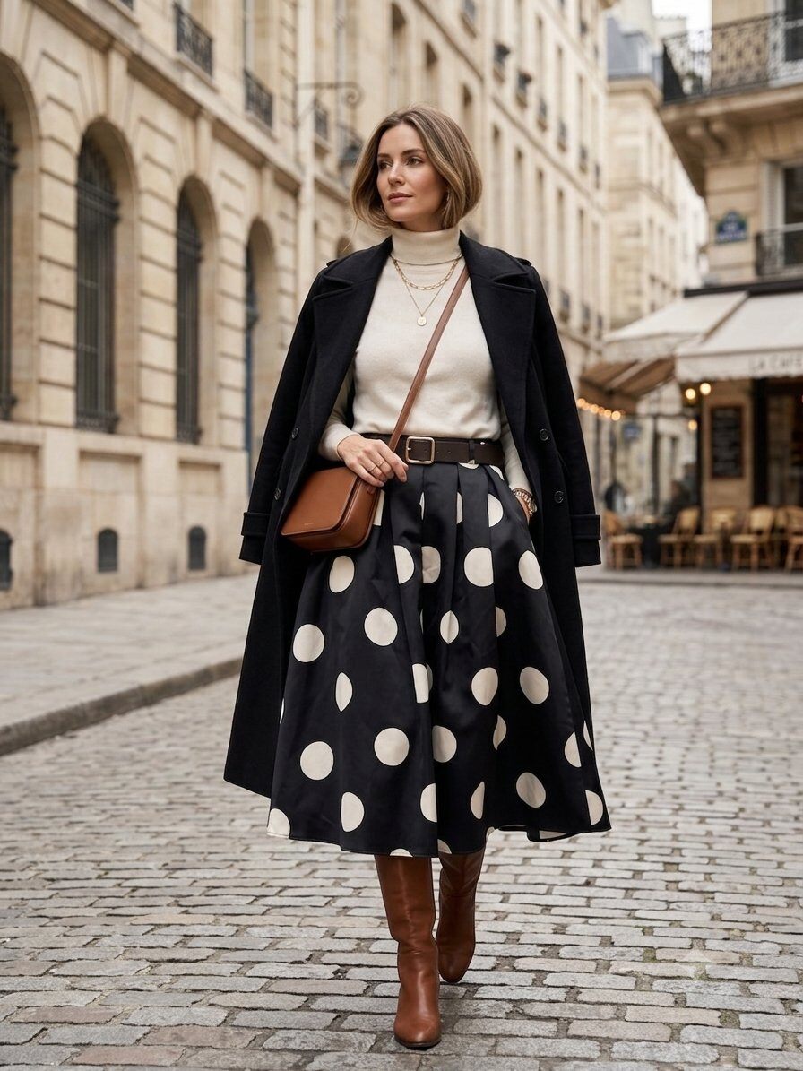 Grossiste MAY MODA - Jupe avec ceinture à la taille imprimé à pois