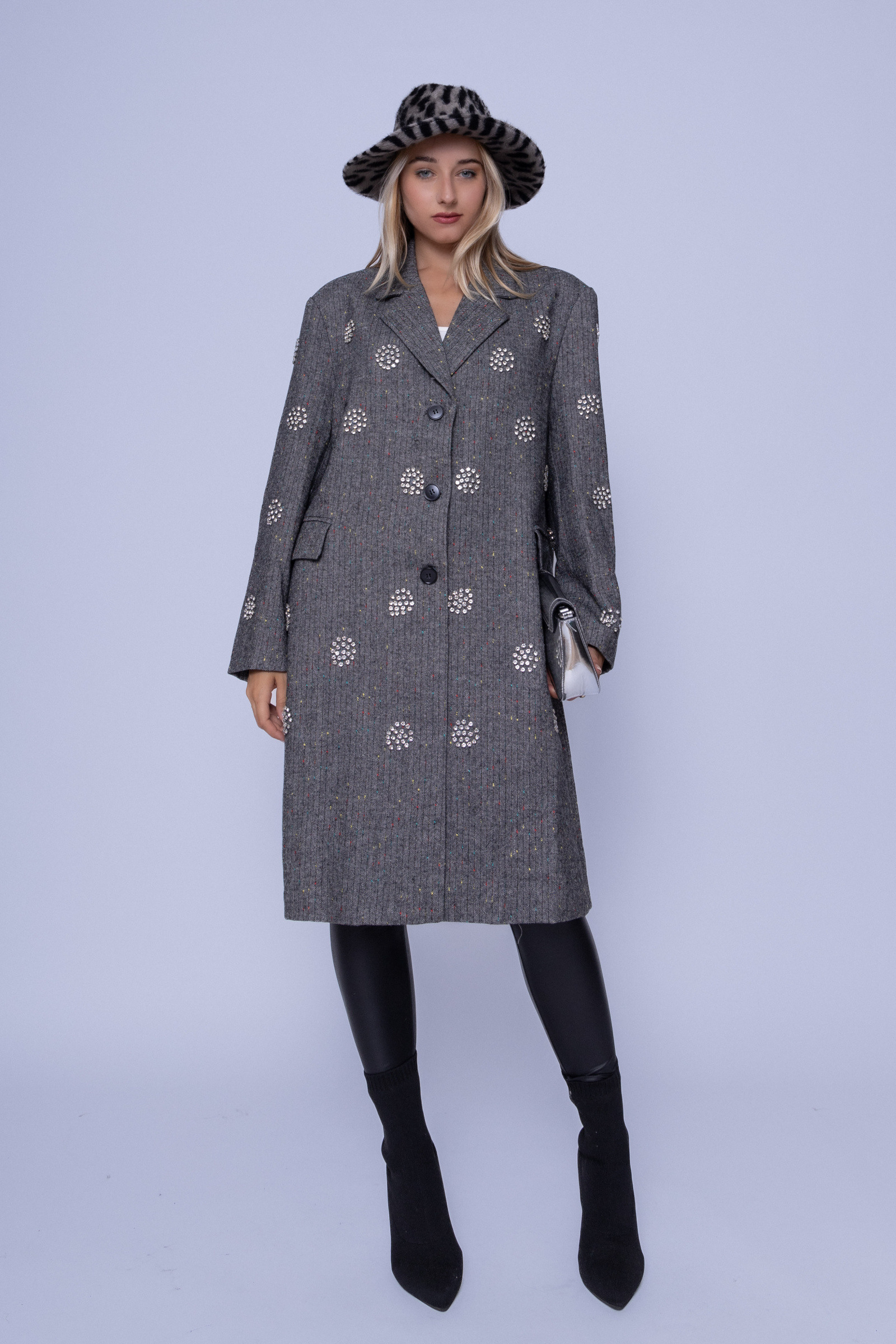 Grossiste MAY MODA - Manteau long gris avec strass