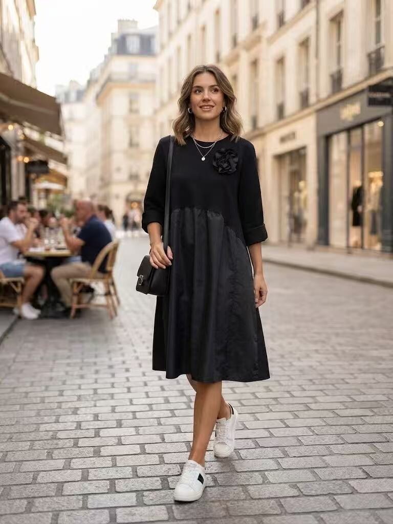 Wholesaler MAY MODA - Puff dress with flower brooch on the shoulder