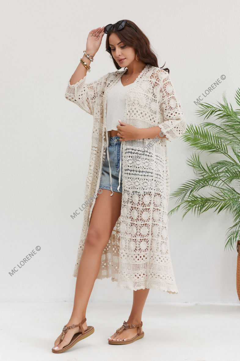 Großhändler MC LORENE - Lange Häkel-Strickjacke
