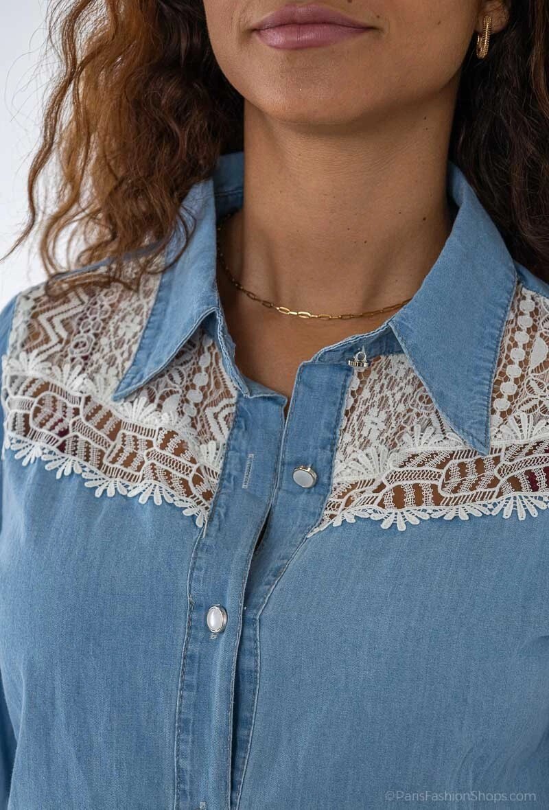 Mayorista Melena Diffusion - Camisa vaquera de encaje