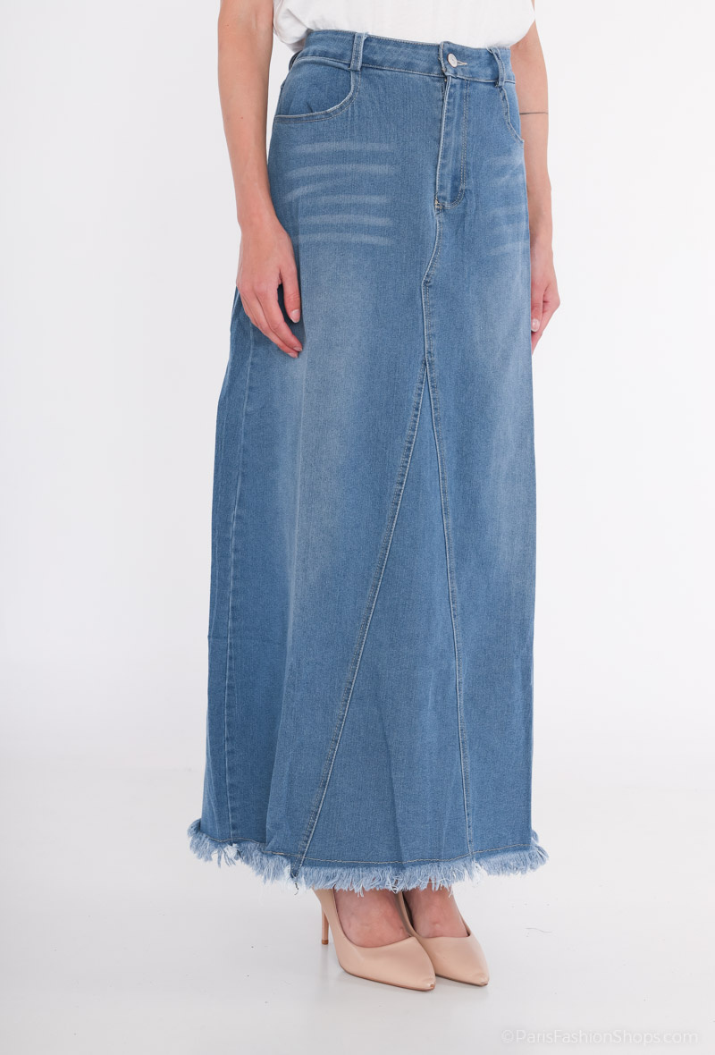 Grossiste Alina - Jupe midi effet denim