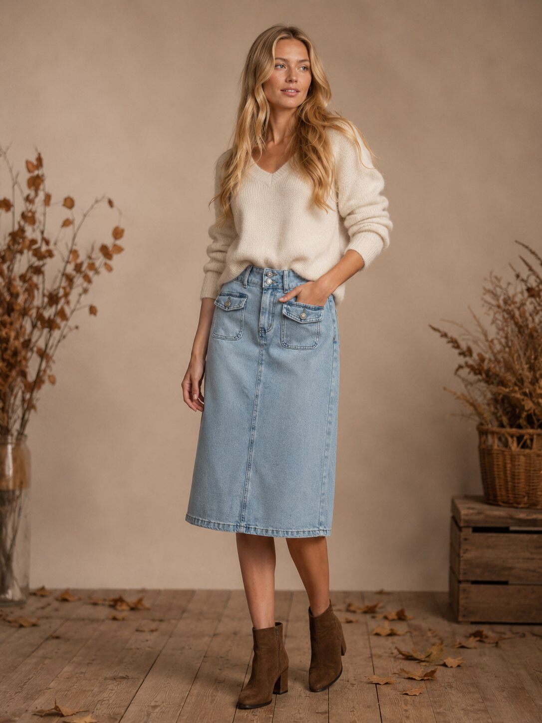 Grossista Alina - Gonna di jeans di media lunghezza