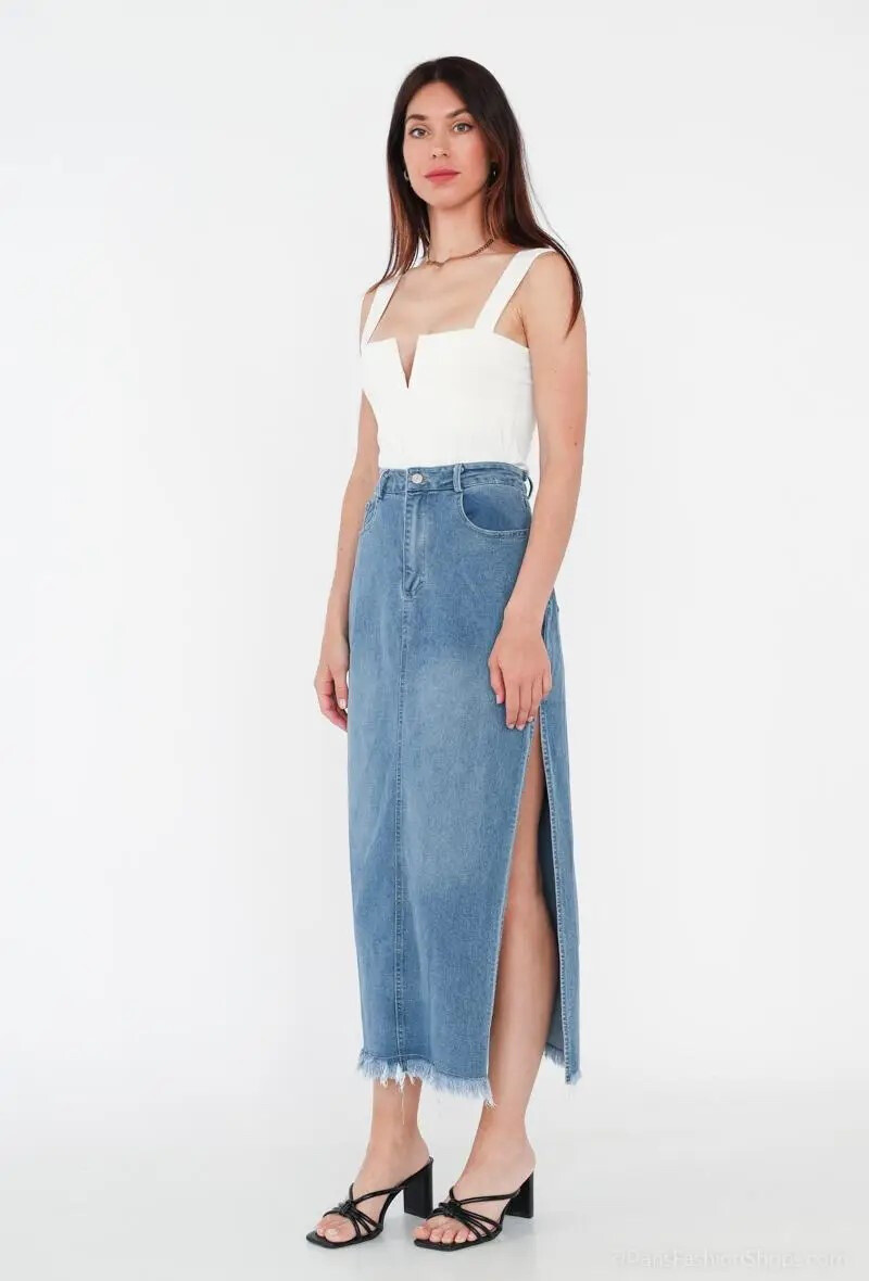 Großhändler Melena Diffusion - Midirock in Denim-Optik