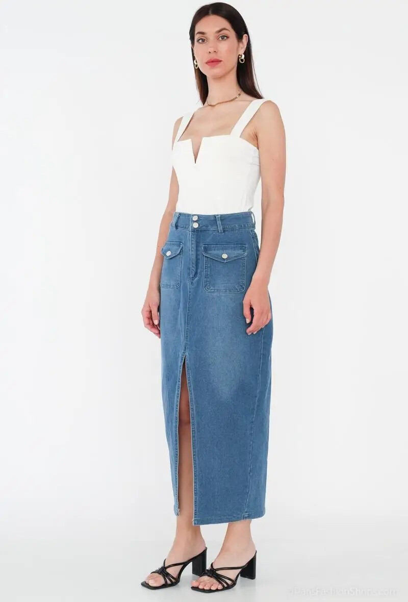Großhändler Melena Diffusion - Midirock in Denim-Optik