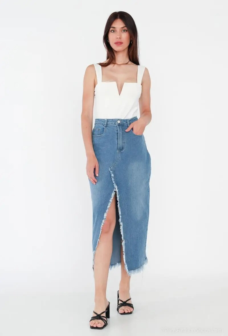 Wholesaler Melena Diffusion - Denim effect midi skirt