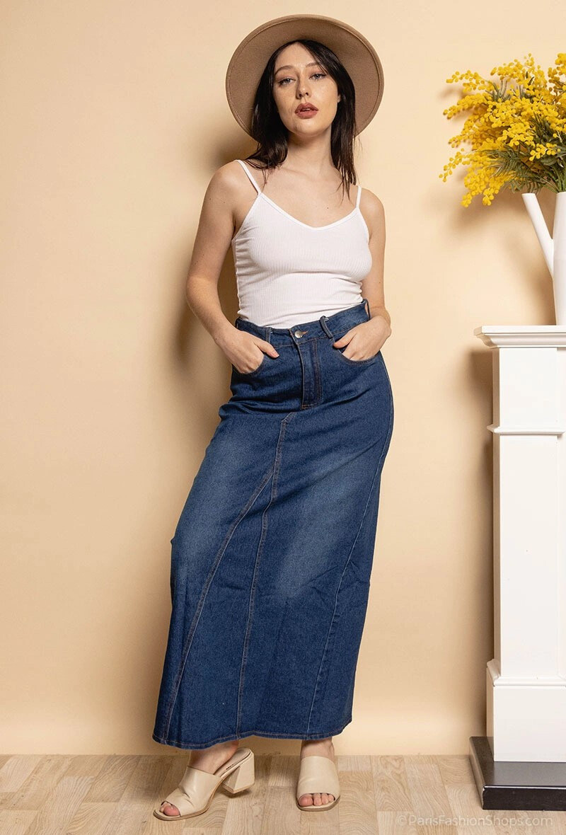 Grossista Melena Diffusion - Gonna midi con effetto jeans