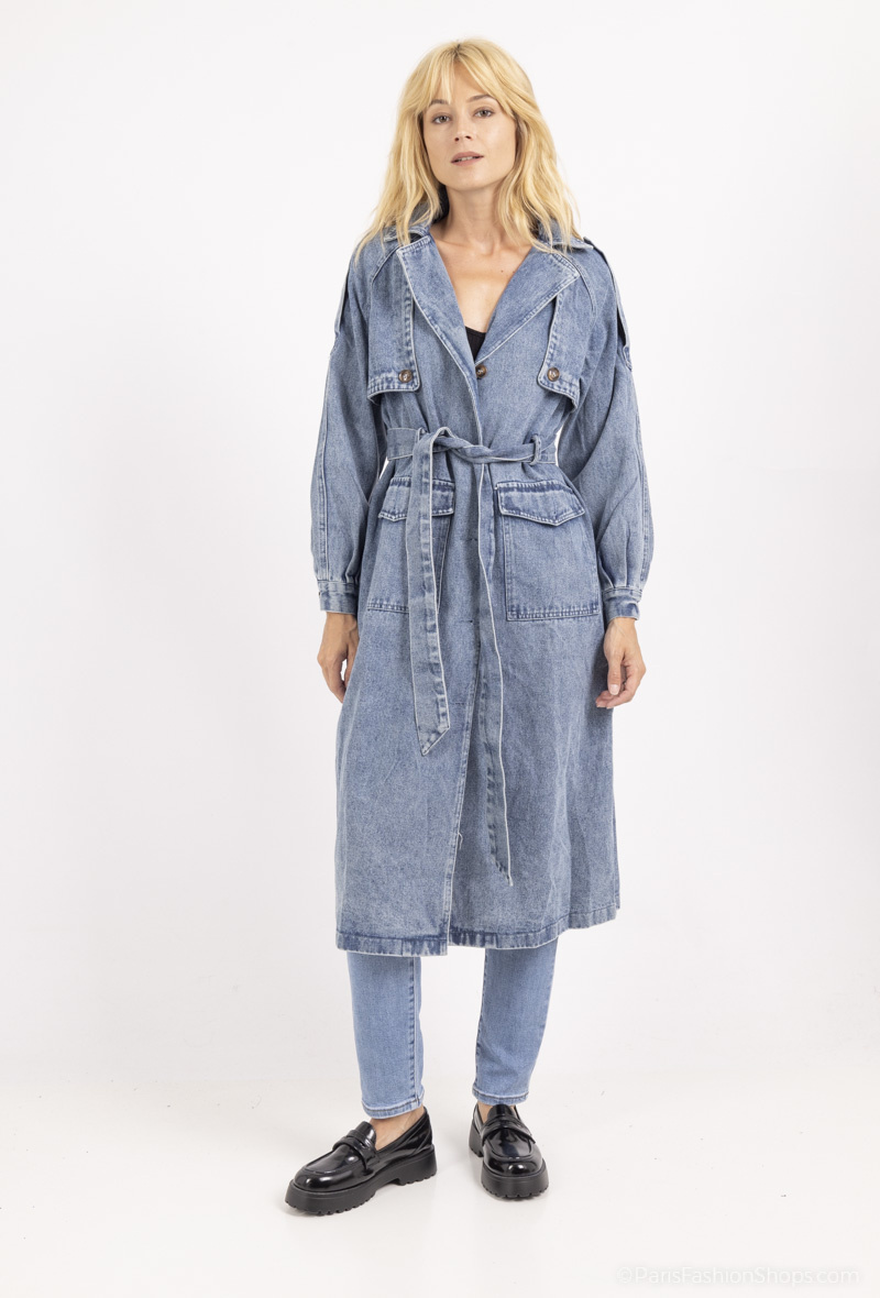 Wholesaler Alina - Belted Flap Pocket Denim Dress