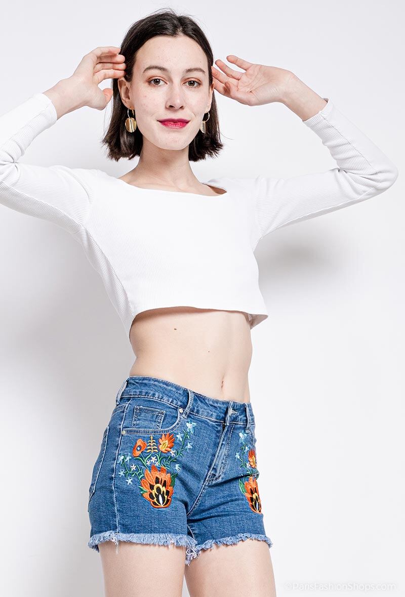 Grossiste Melena Diffusion - Short en jean avec borderies