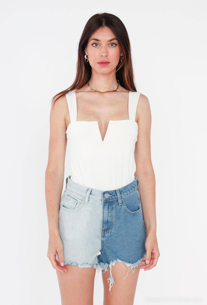 Grossiste Melena Diffusion - Short en jeans bicolore