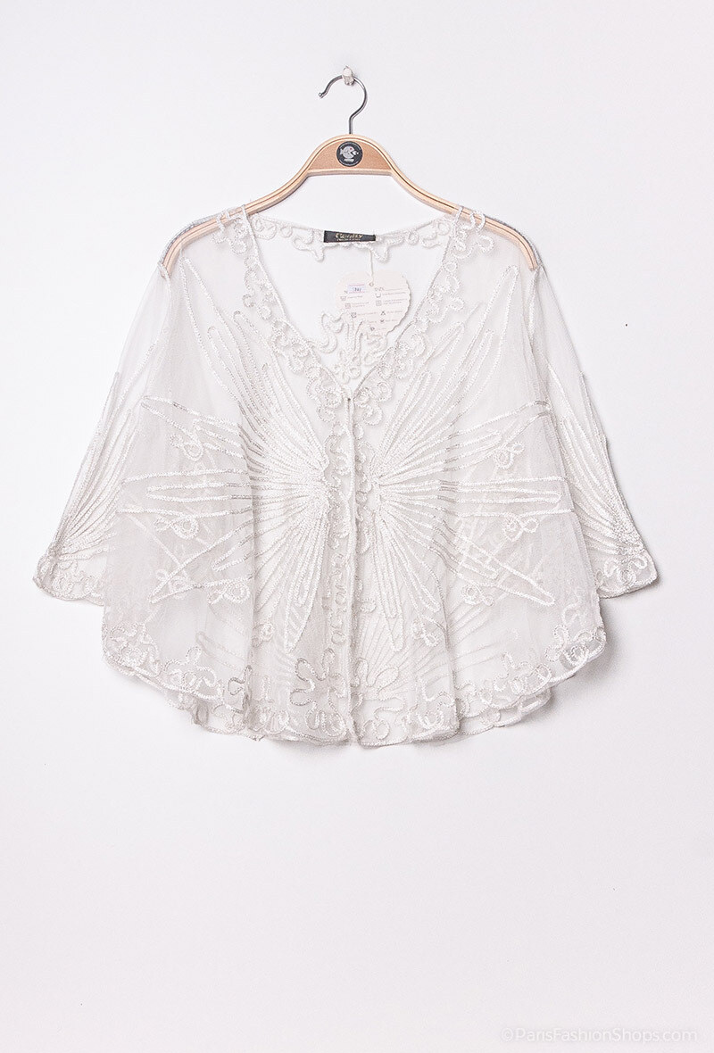 Grossiste Melena Diffusion - Kimono transparent à broderie pailletée