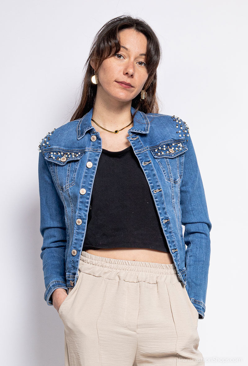 Grossiste Melena Diffusion - Veste en jean avec clous