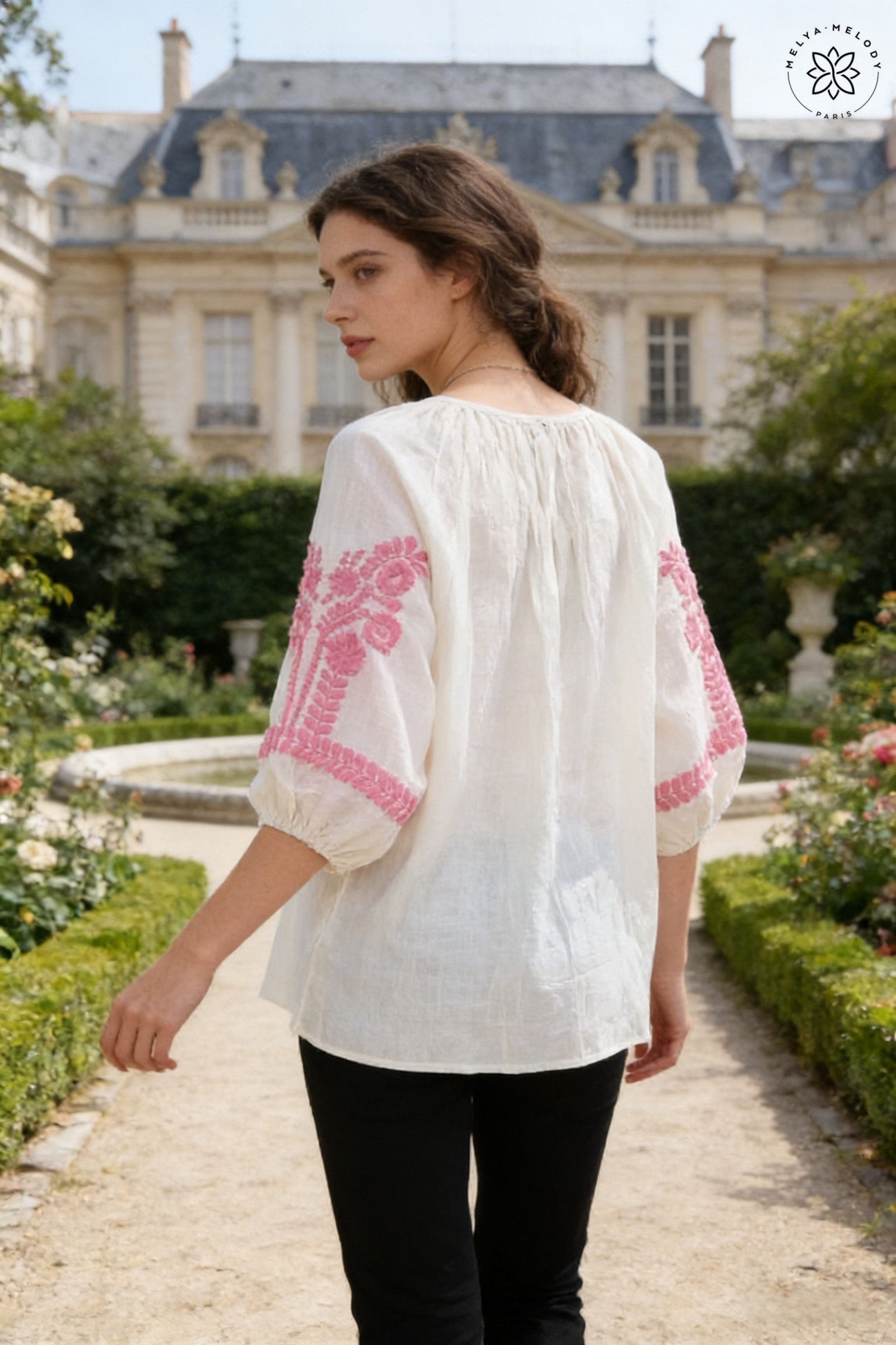 Fließende bestickte Bluse mit 3/4-Ärmeln - Image 6