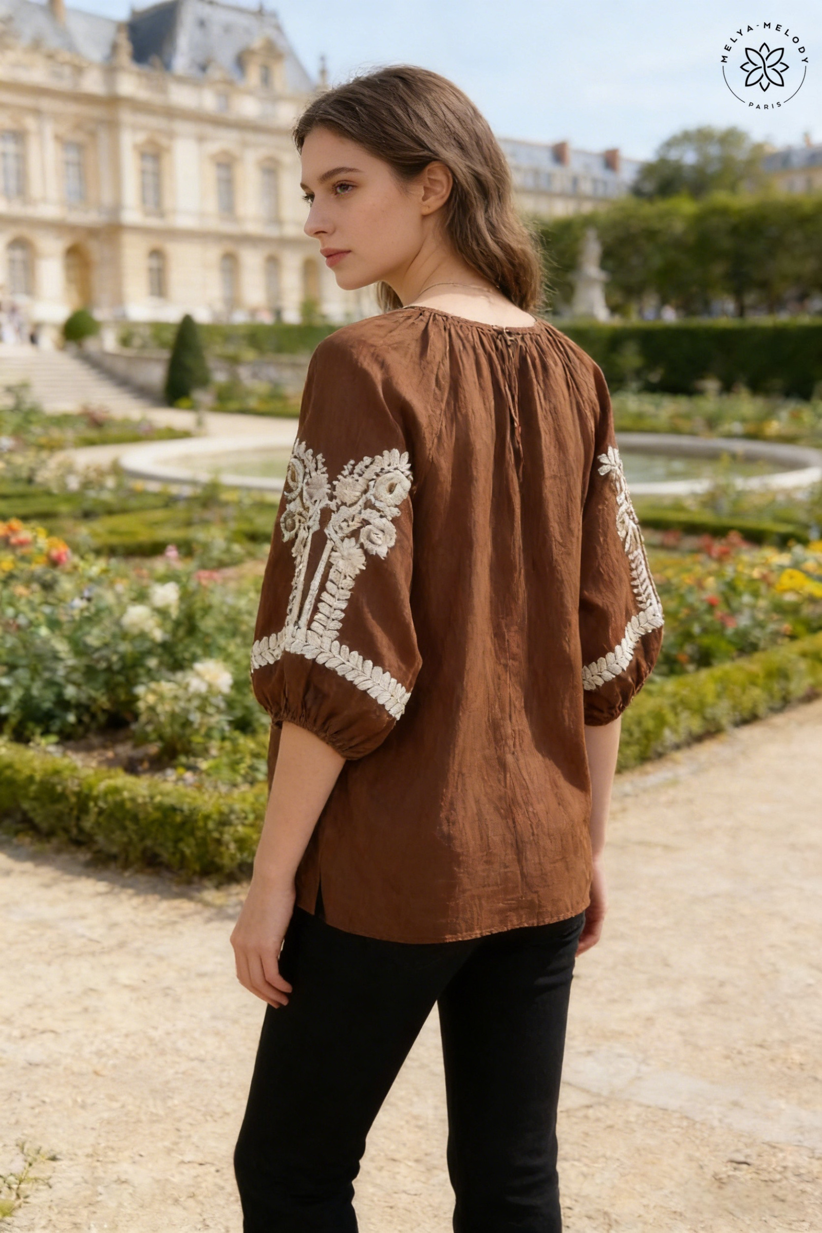 Fließende bestickte Bluse mit 3/4-Ärmeln - Image 7