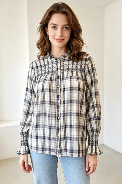 Großhändler Melya Melody - Karierte Bluse Großhändler Melya Melody - Karierte Bluse