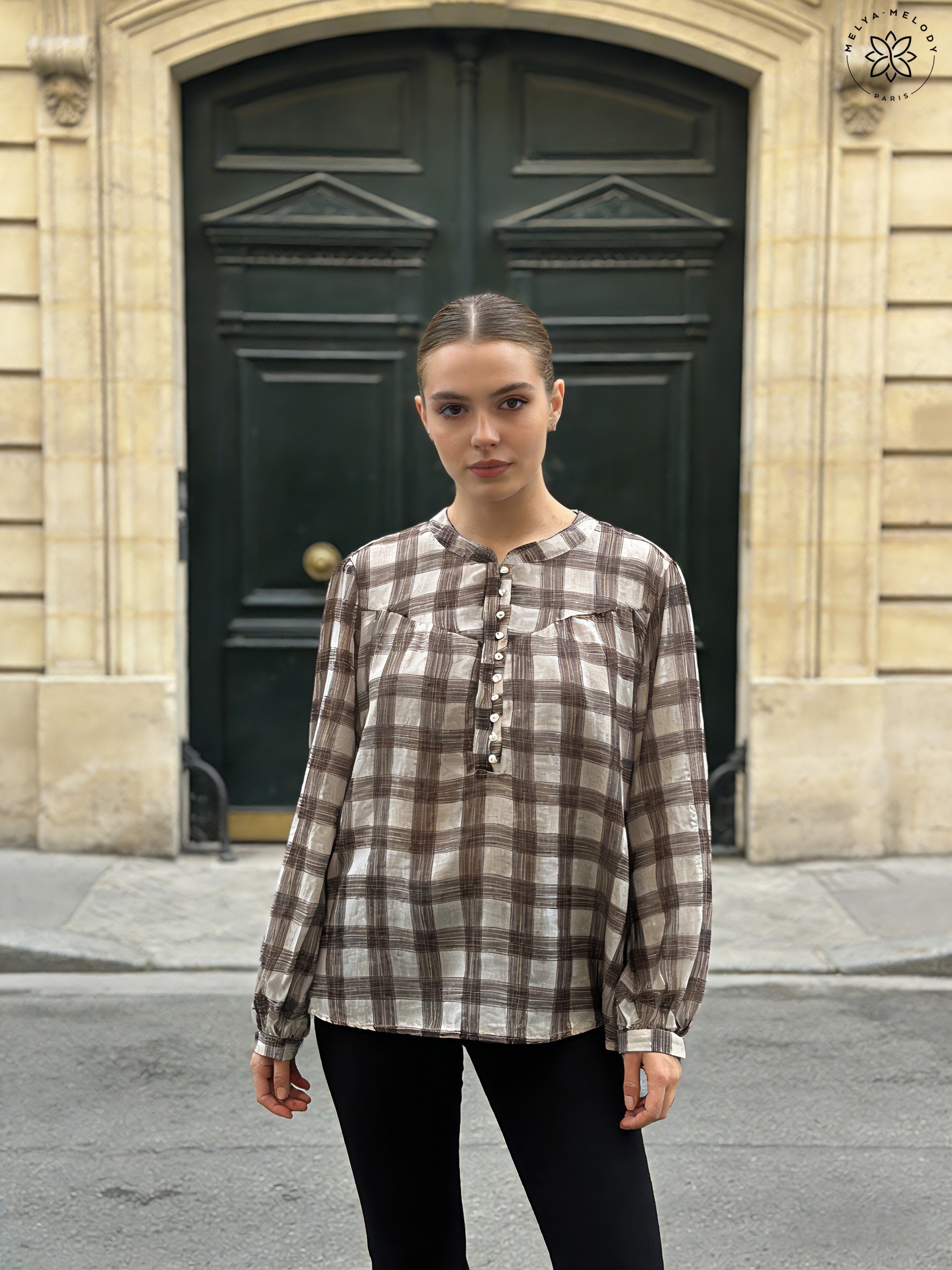 Blusa fluida a cuadros - Image 1