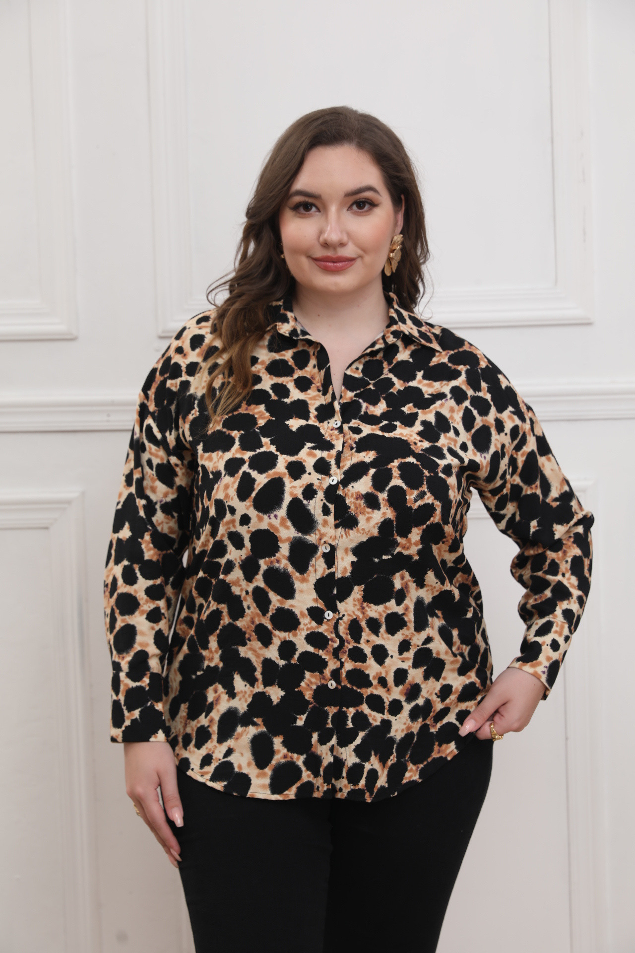 Großhändler Melya Melody - Leopardenmuster Hemd in Übergröße