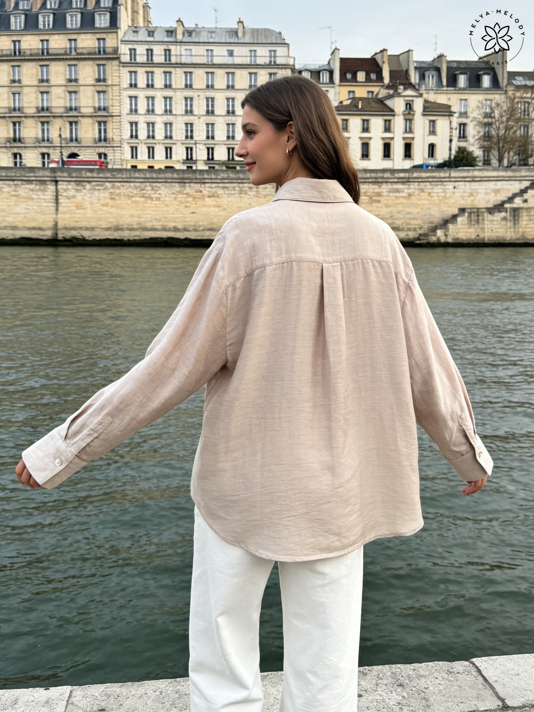 Chemise unie en mélange de lin avec boutons nacre - Image 4