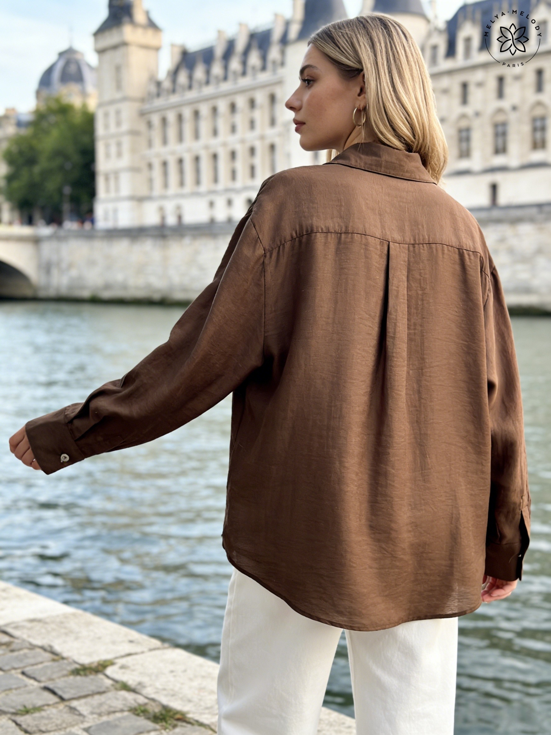 Chemise unie en mélange de lin avec boutons nacre - Image 6