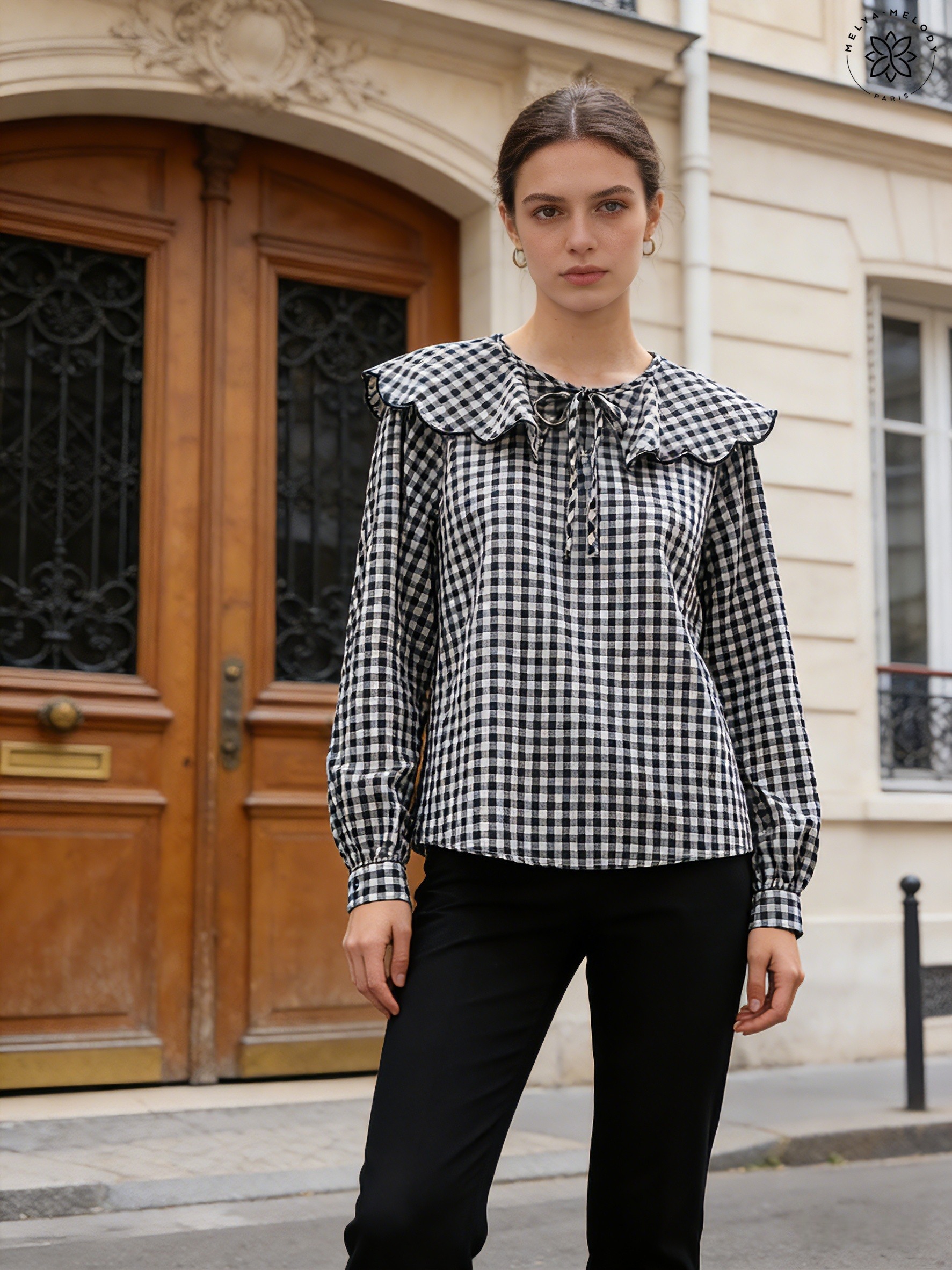 Gingham Shirt with Peter Pan Collar - Image 2