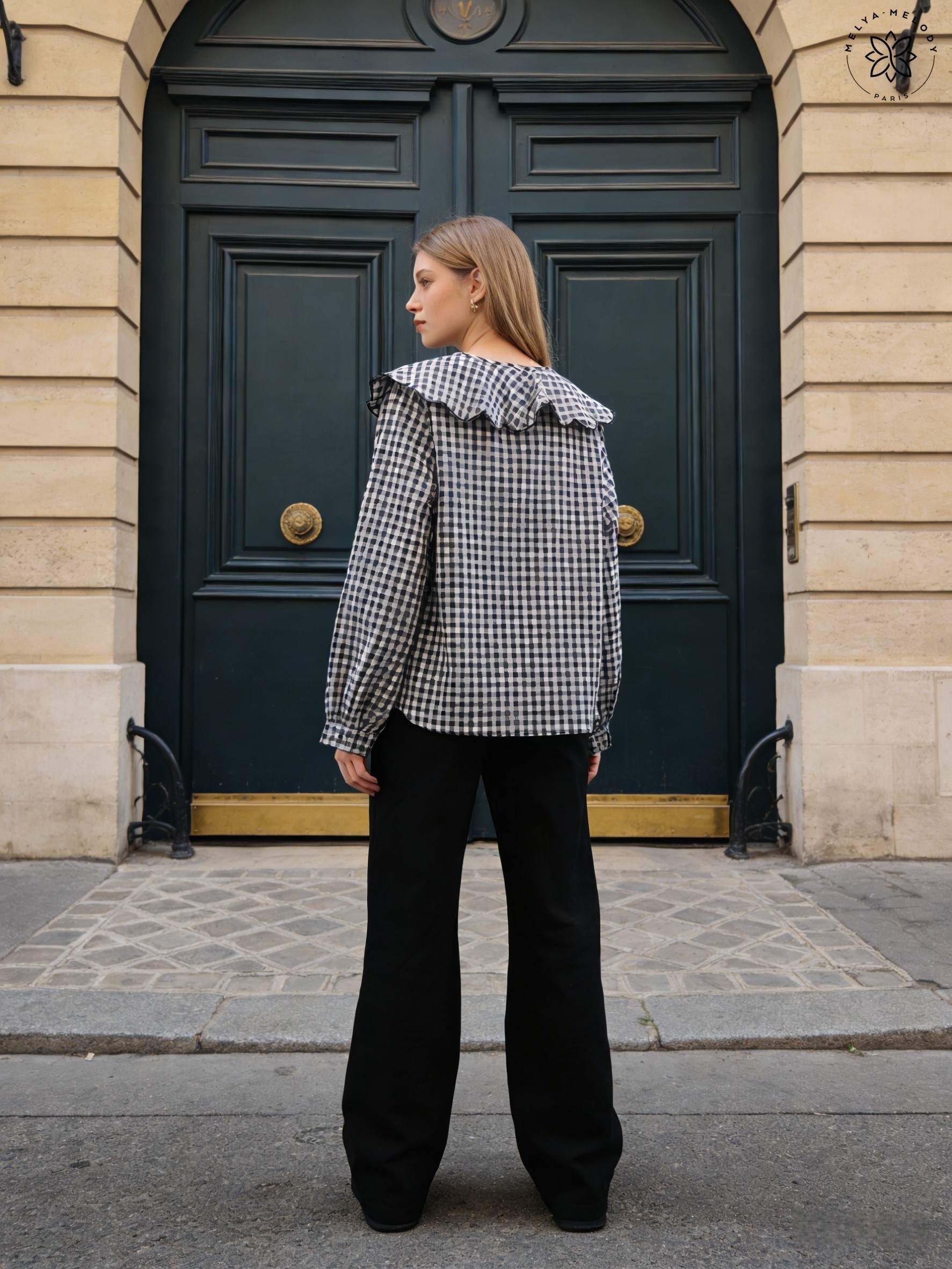 Gingham Shirt with Peter Pan Collar - Image 5