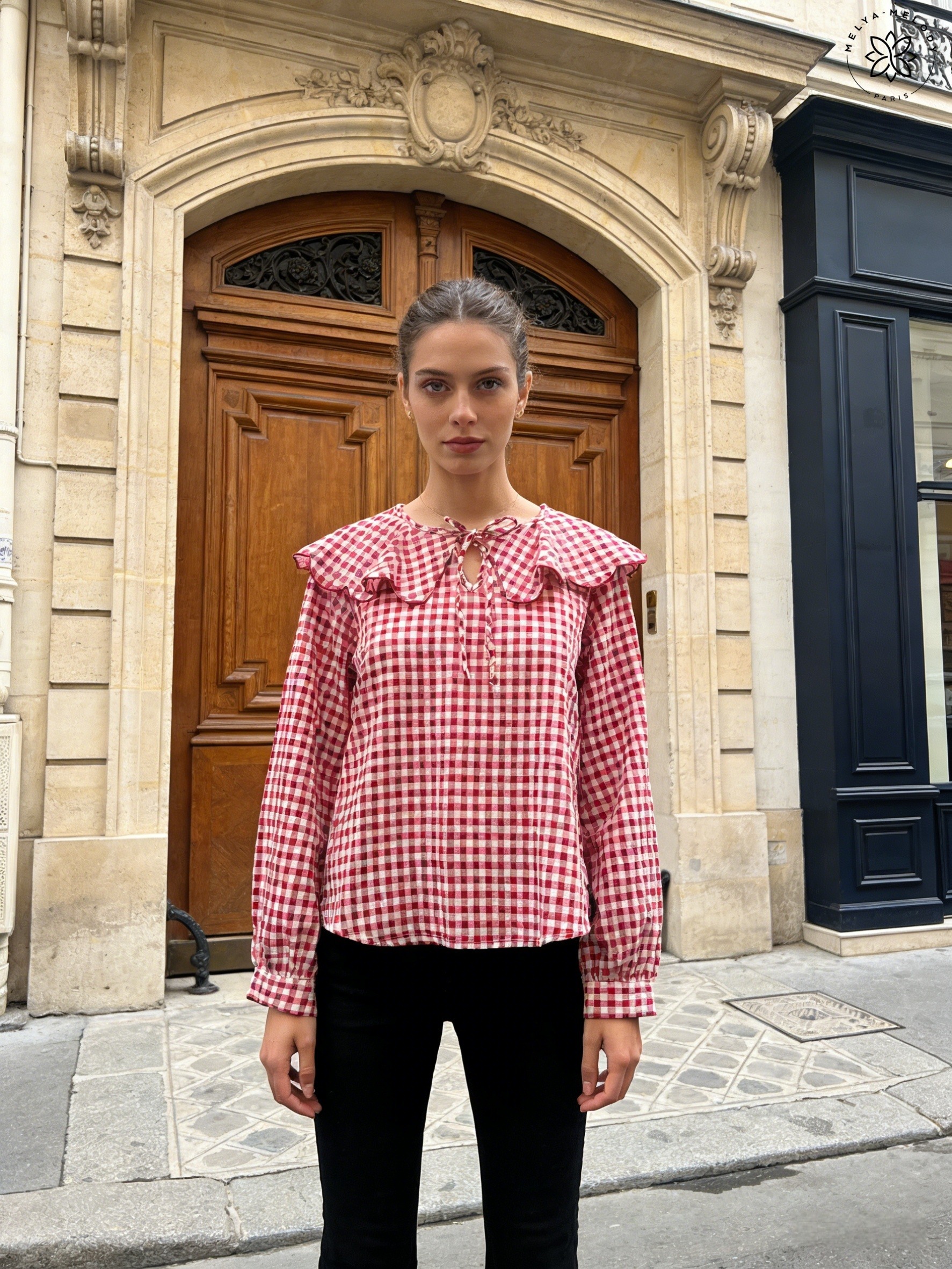 Gingham Shirt with Peter Pan Collar - Image 1
