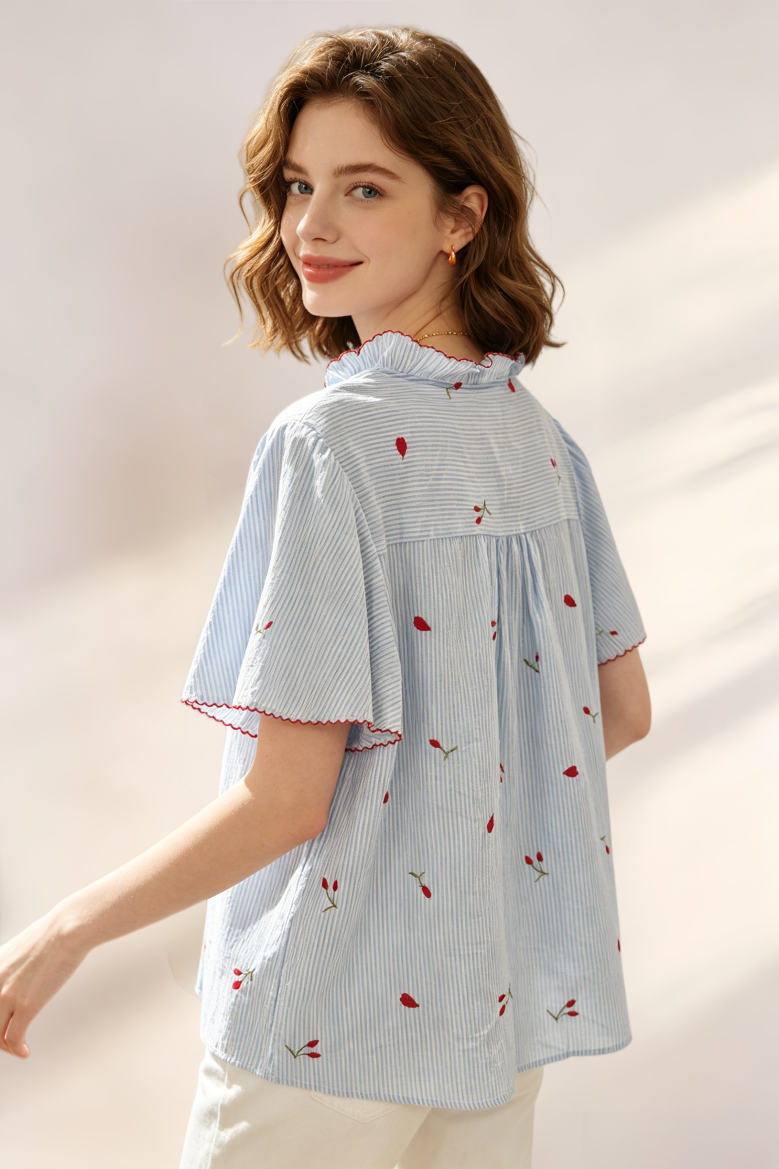 Camisa de algodón a rayas con bordado - Image 6