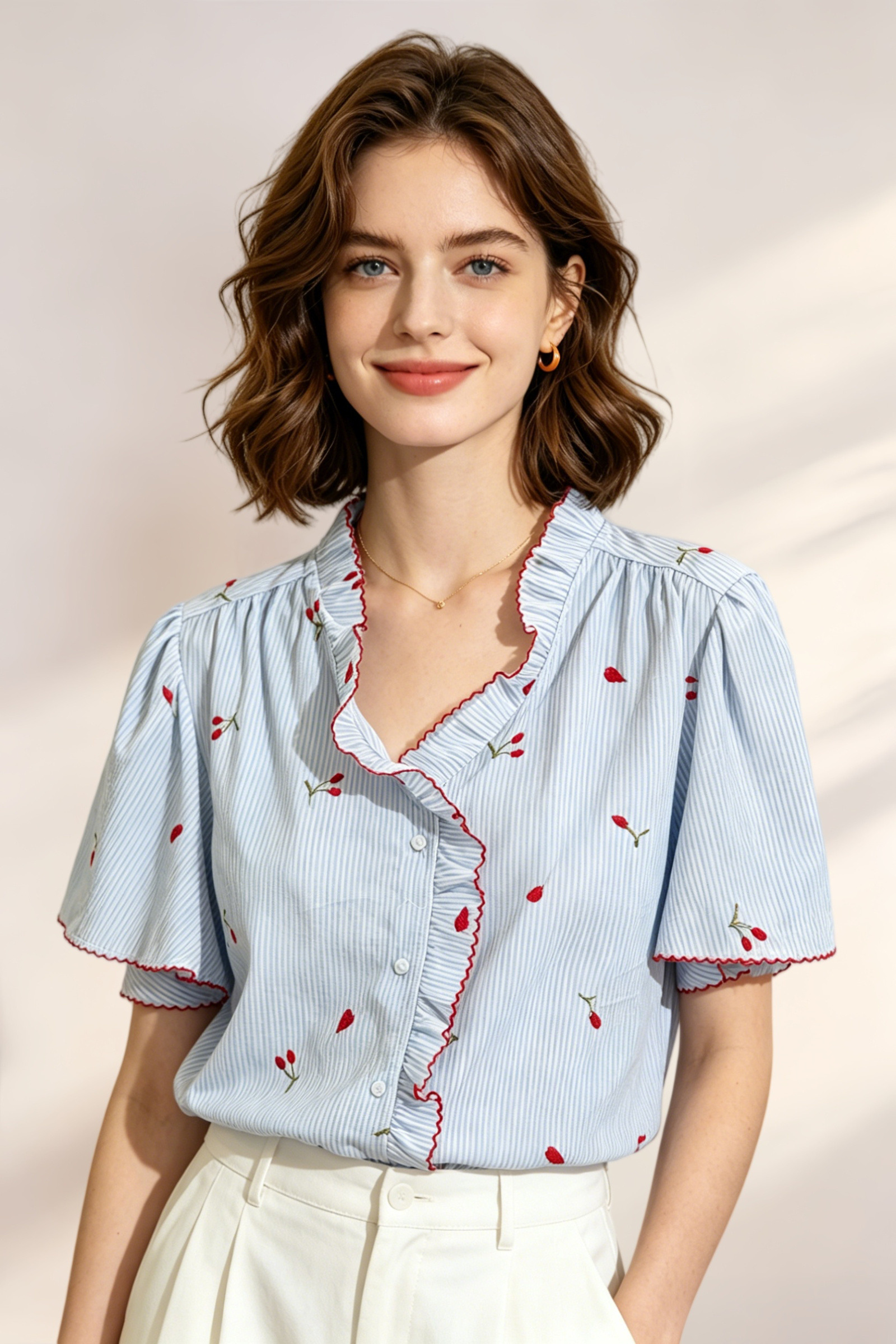 Camisa de algodón a rayas con bordado - Image 3