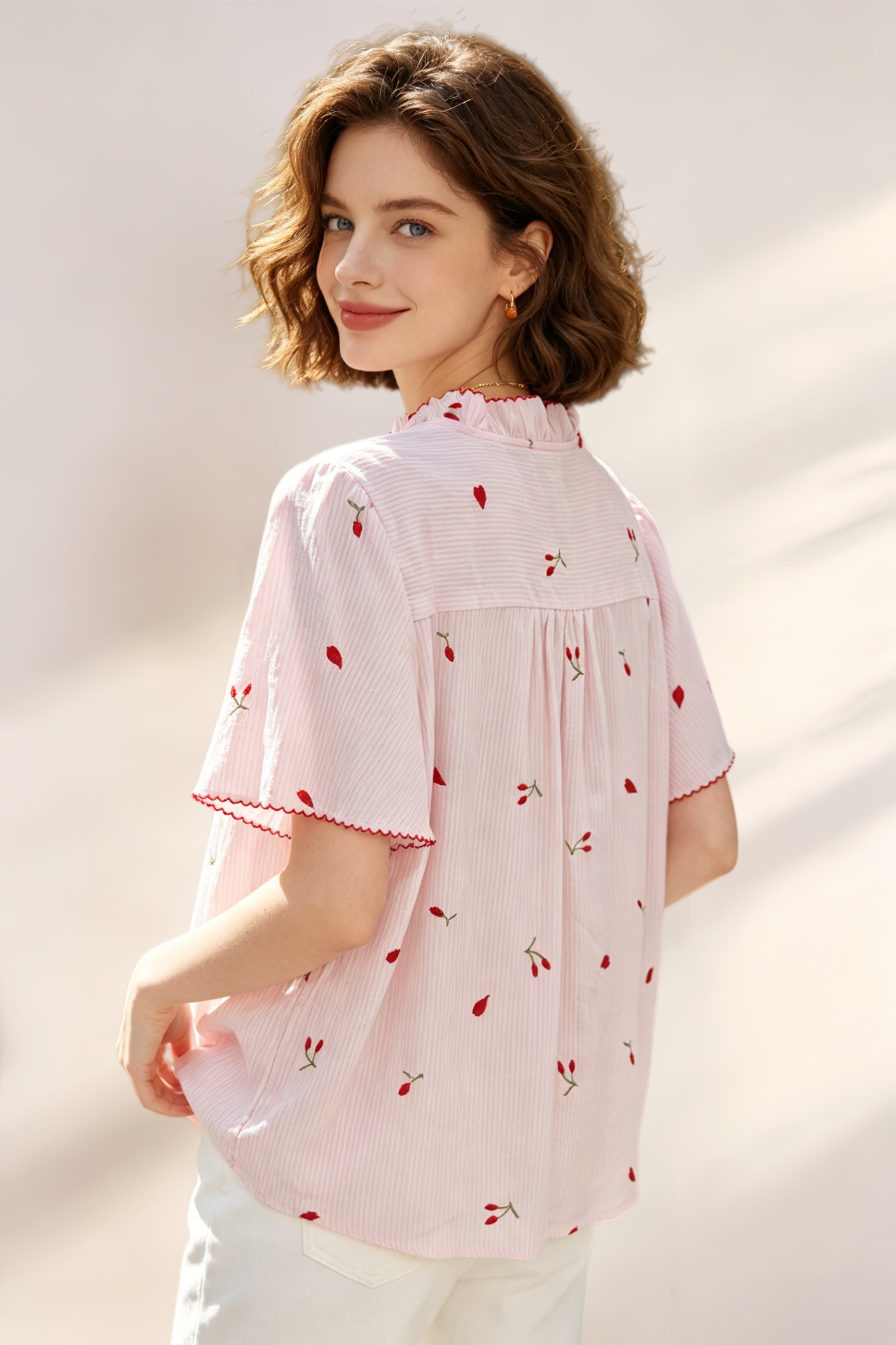 Camisa de algodón a rayas con bordado - Image 8